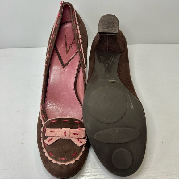 Vince Camuto Chocolate Brown Suede Pink Bow Heels Size 8.5 - Picture 11 of 15